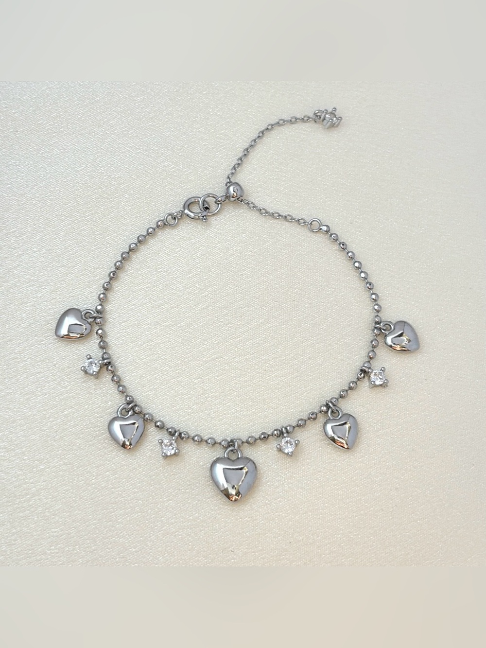 Adjustable CZ Love Heart Charm Bracelet for Women